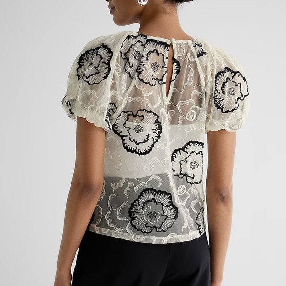Express Floral Embroidered Lace Top, XS - Picture 8 of 9